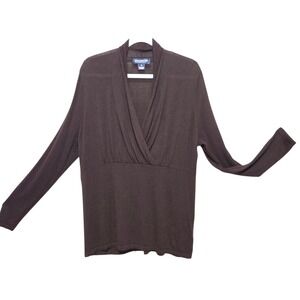 Jones New York, Women's, Brown Modal & Wool Blend, Wrap V-Neck Sweater, Sz 1X
